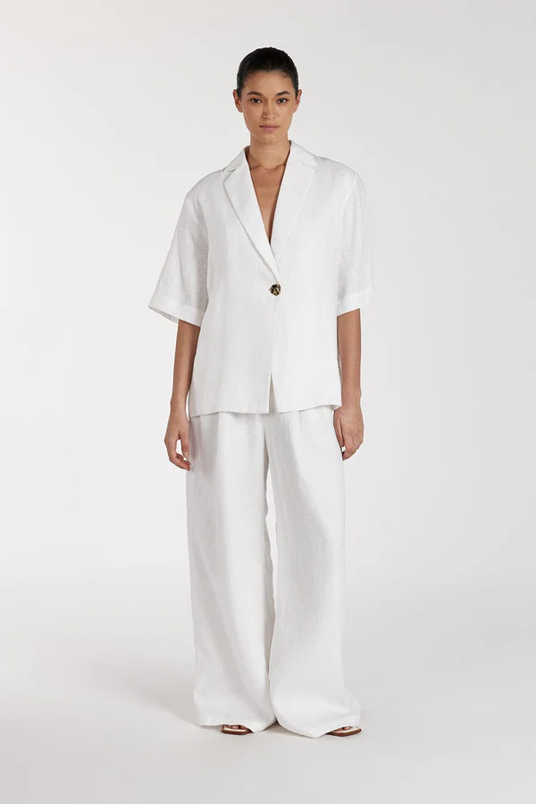 Linen short sleeve shirt with gold button